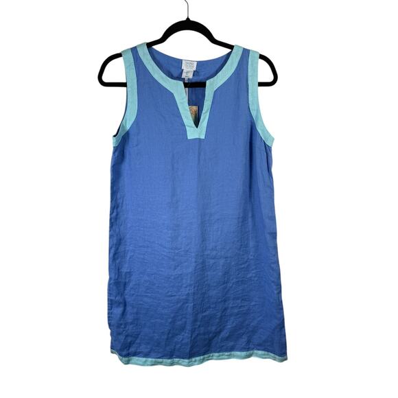 Singrid Olsen 100% Linen Blue Shift Dress Coastal Lagenlook Beachy NEW Womens Sm - Picture 1 of 6